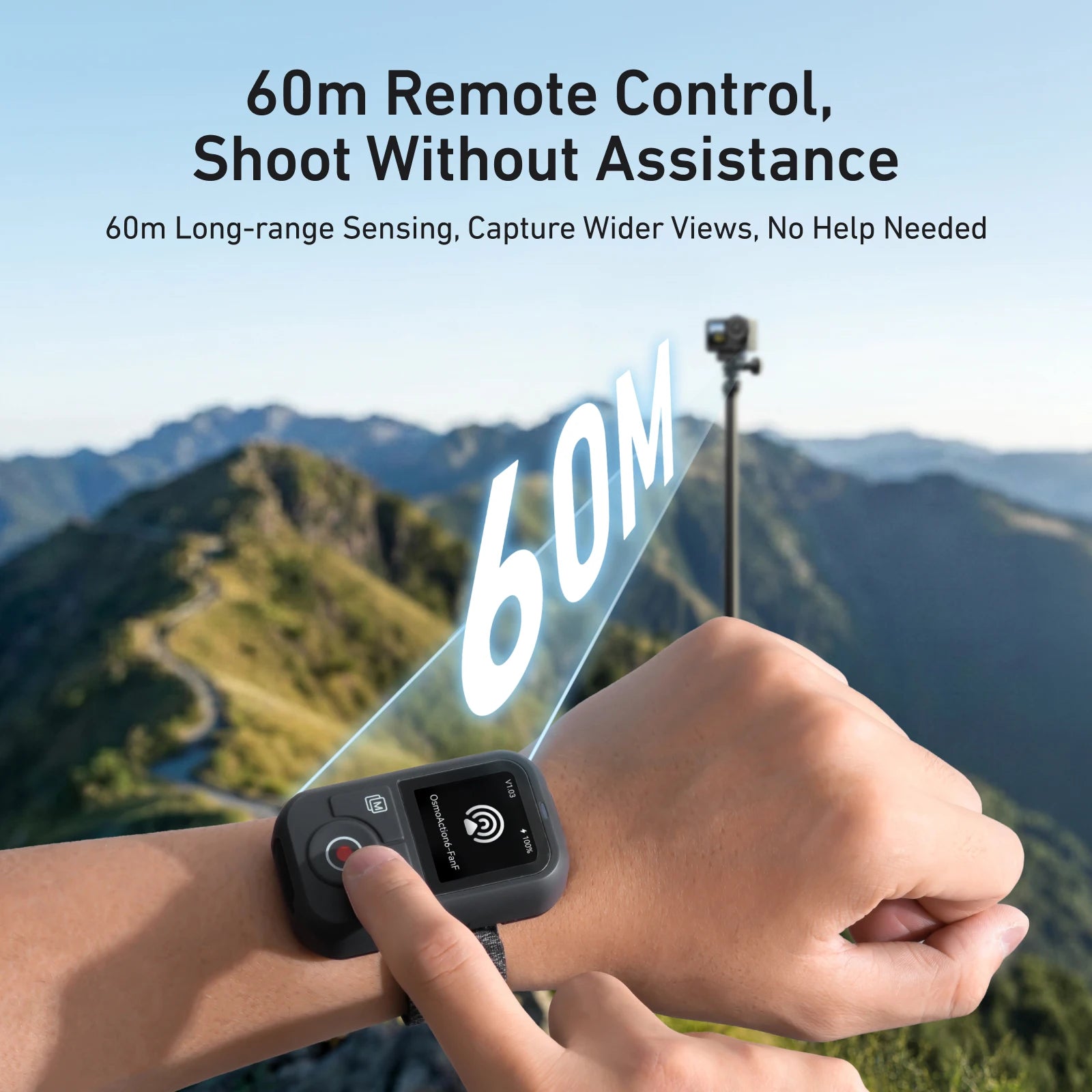 60M Small BT Remote Control Wrist Strap Waterproof Sports Camera RC