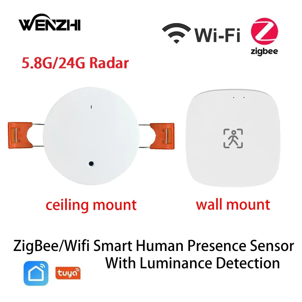 ZigBee Wifi 5.8/24G MmWave Radar Human Presence Motion Sensor Luminosity/Distance Detection 5/110/220V Tuya Smart Life Home DIY Zpaxo