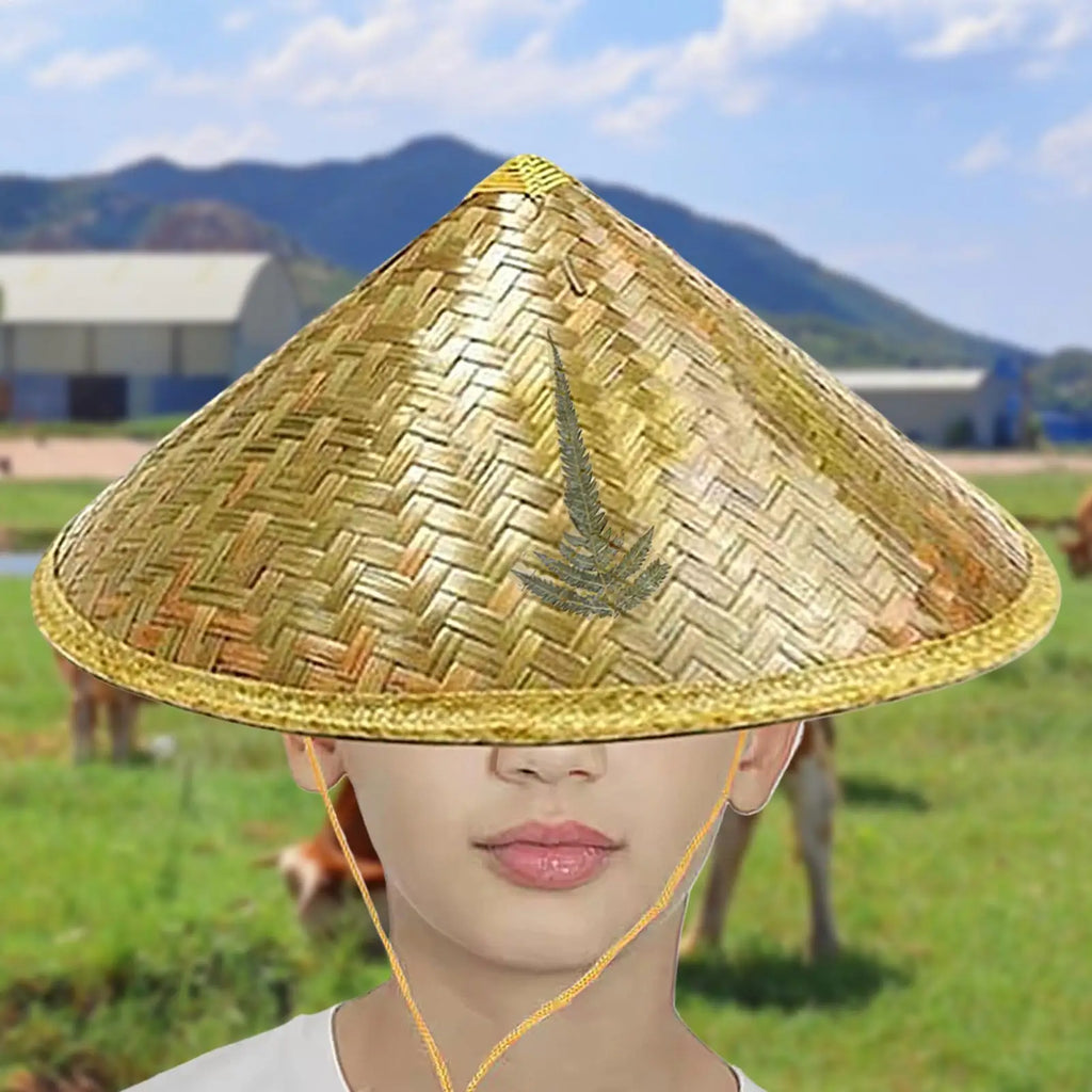 Chinese Straw Hat Handmade Rattan Stylish Adjustable Chin Strap