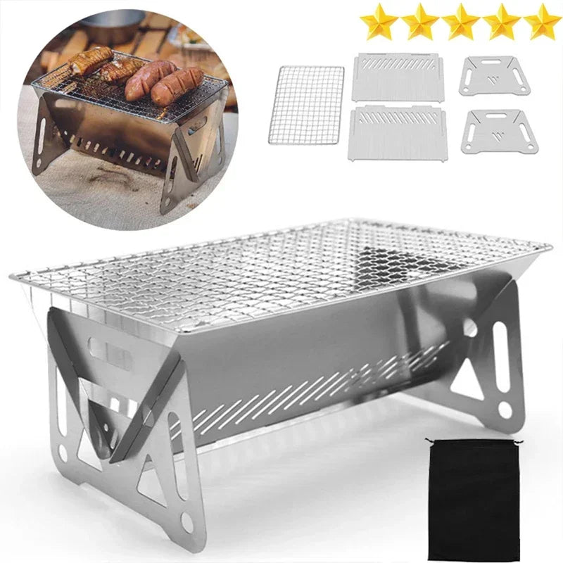 Portable Stainless Steel Camping BBQ Grill Rack & Firewood Stove Camping Grill Rack Zpaxo
