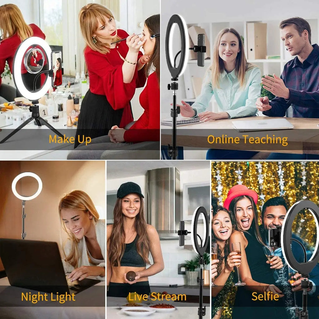 LED Photography RingLight 3 Modes Dimmable Selfie Ring Light With Tripod & Phone Stand For TikTok Video Live Makeup Fill Lamp Zpaxo