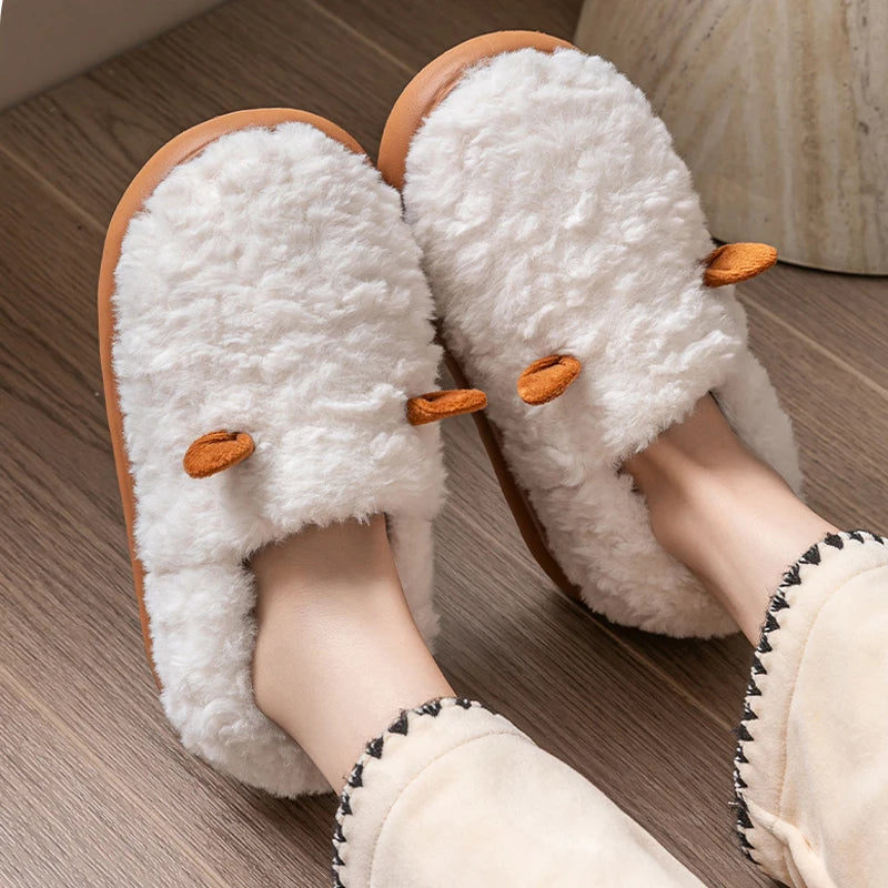 Women's Slippers Home Fluffy Warm Anti-slip Woman Shoes Bag Heel