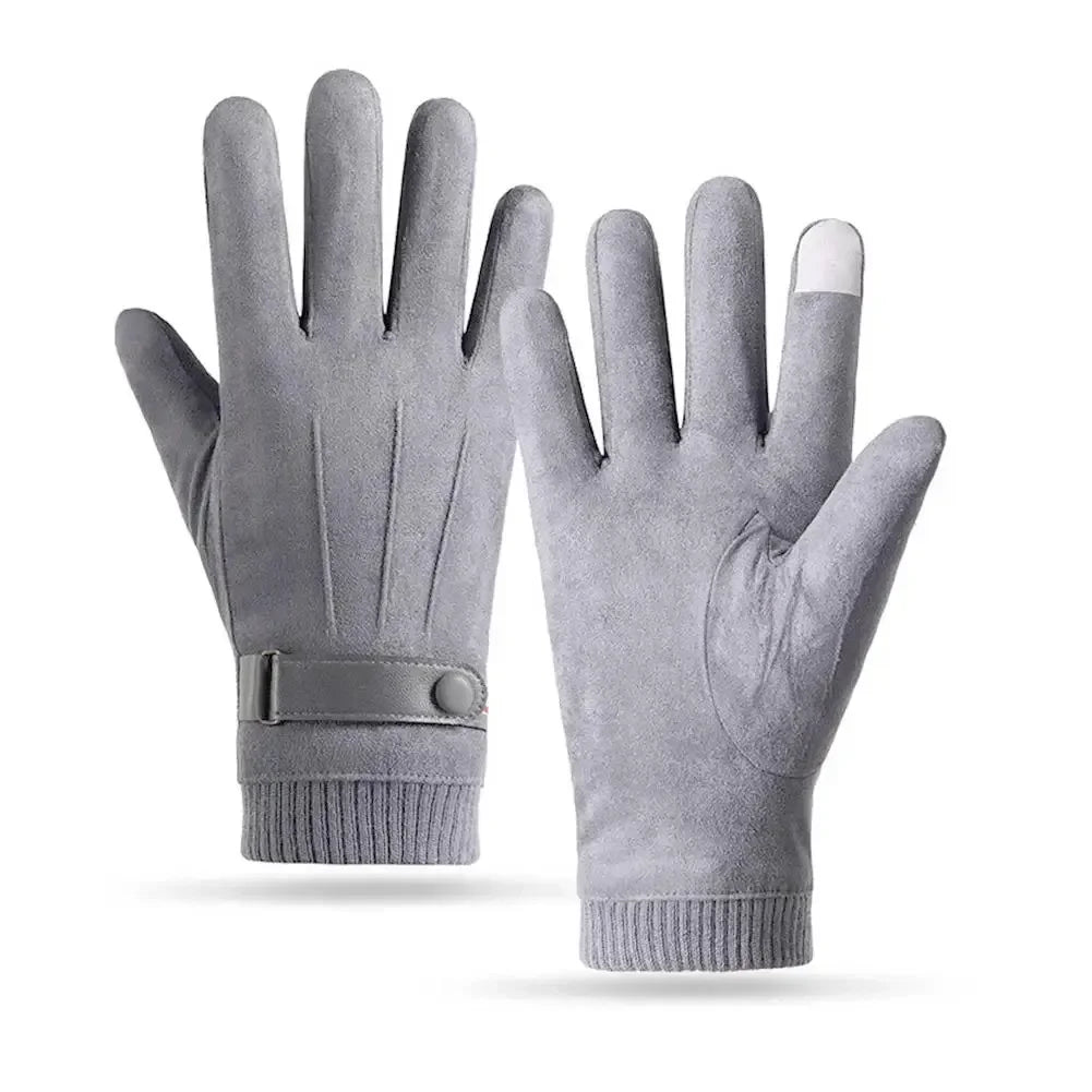 Winter Warm Suede Outdoor Military Finger Gloves Thickened Driving Buckle Ski Male Touch-Screen Mittens Women And Men Zpaxo ST014-Gray