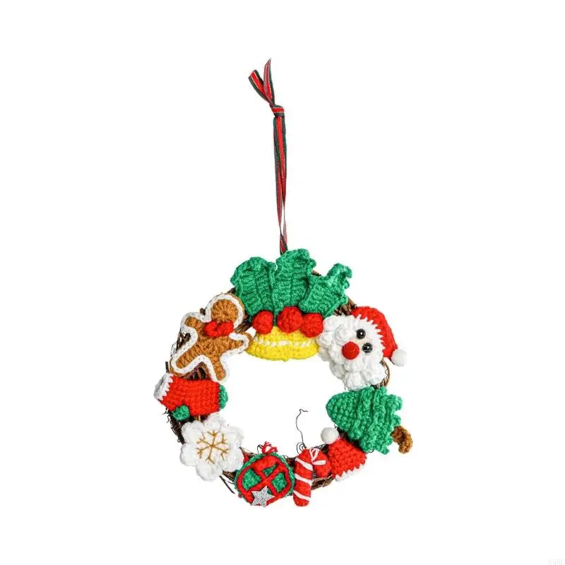 Santa Knitted Wreath Handcrafted Christmas Hanging Decoration Home