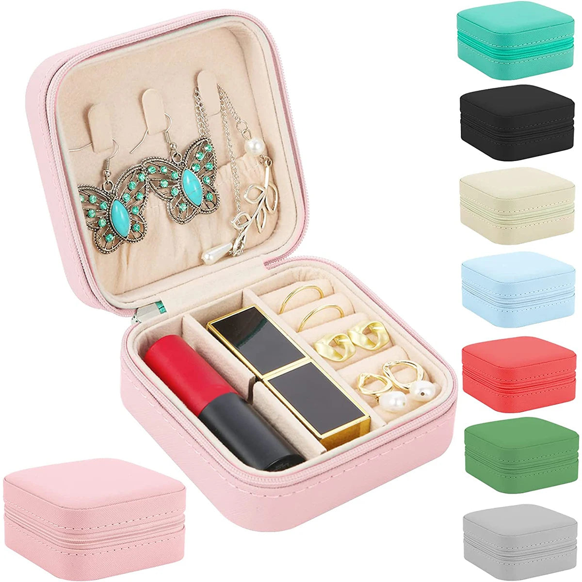Portable Jewelry Storage Box Travel Jewelry Organizer Case Leather Storage Earrings Necklace Ring Jewelry Display Zpaxo
