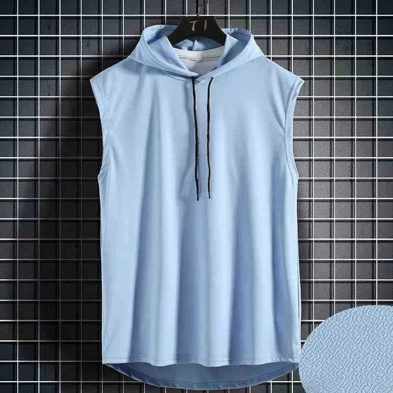 Men's Hooded Tank Top – Solid Color Sleeveless Hip Hop Vest