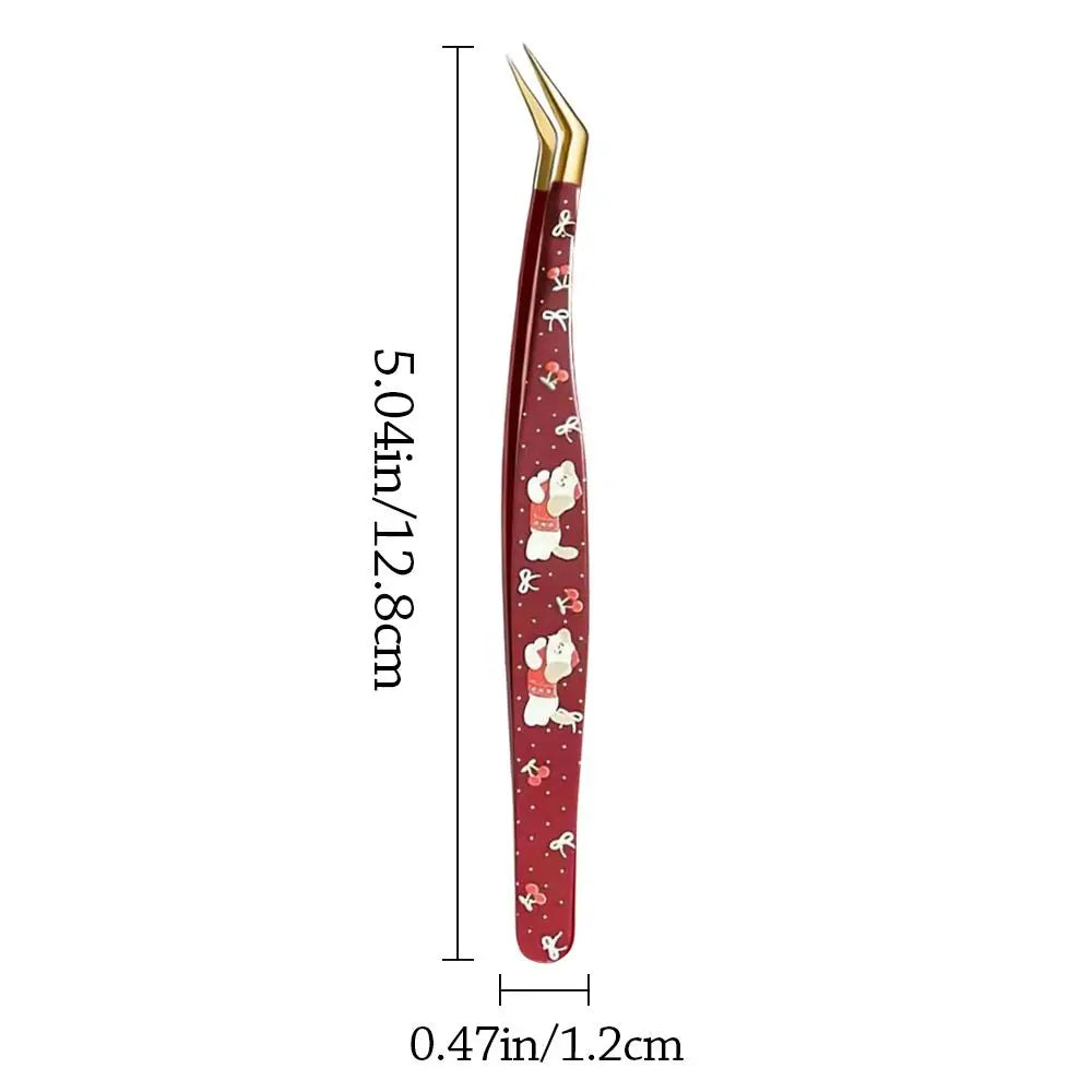 Stainless Steel Curved Stickers Tweezers Anti-static Cartoon Lashes Extension Tweezer High Precision Eyelash Curler Zpaxo