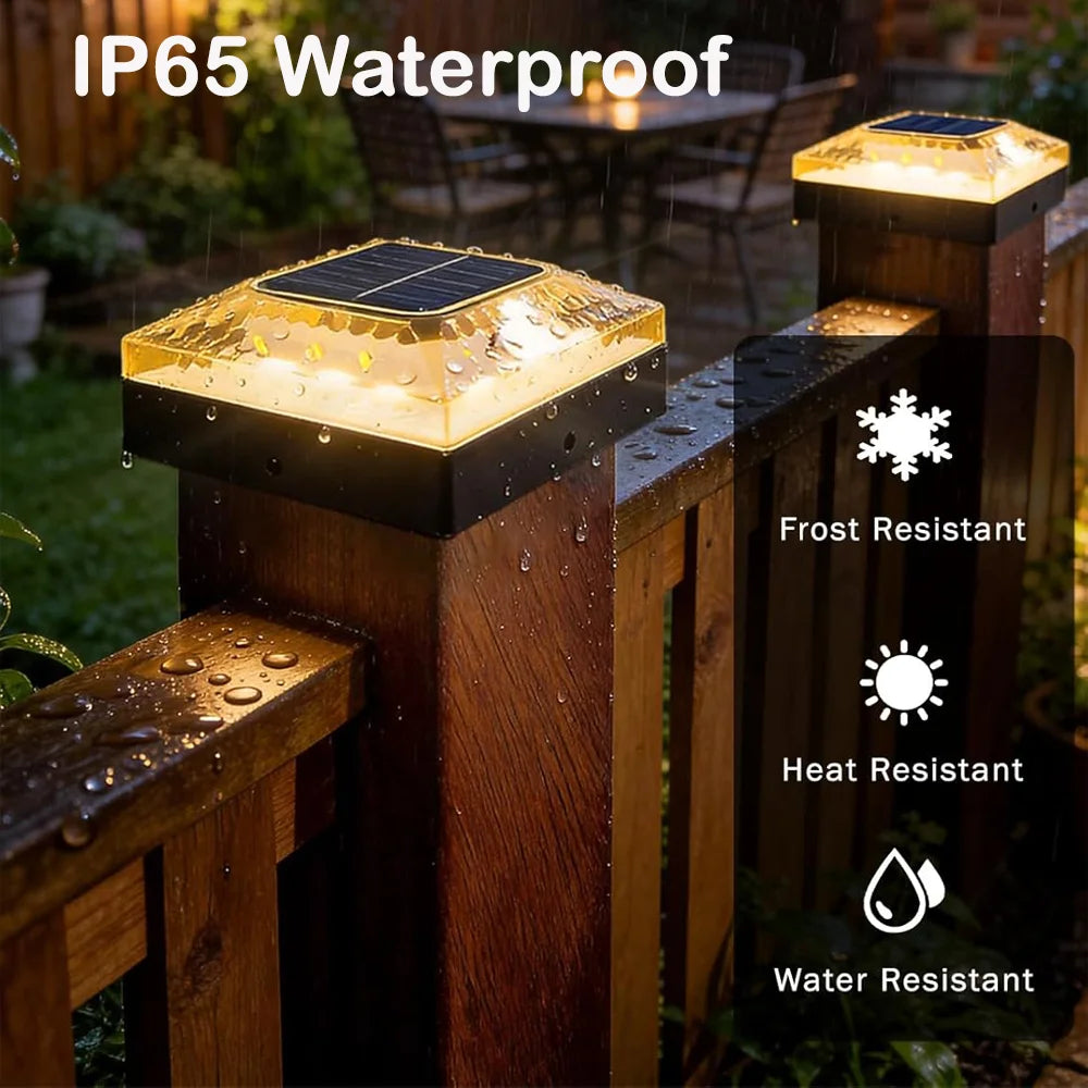 4x4 Post Solar Light 3 Colors Fence Light Solar Powered 2 Brightness Solar Post Cap Light IP65 Waterproof For Wood Post Lighting Zpaxo