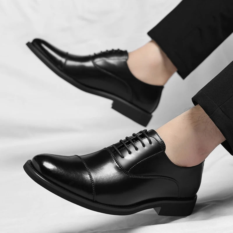 Mens Brown Gradient Leather Cap Toe Oxford Dress Shoes Lace Up Formal Zpaxo