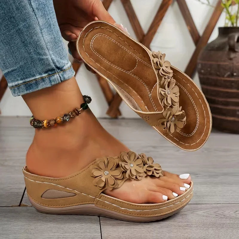 Women Platform Slippers Flowers Wedges Shoes Summer Lightweight Flip Zpaxo