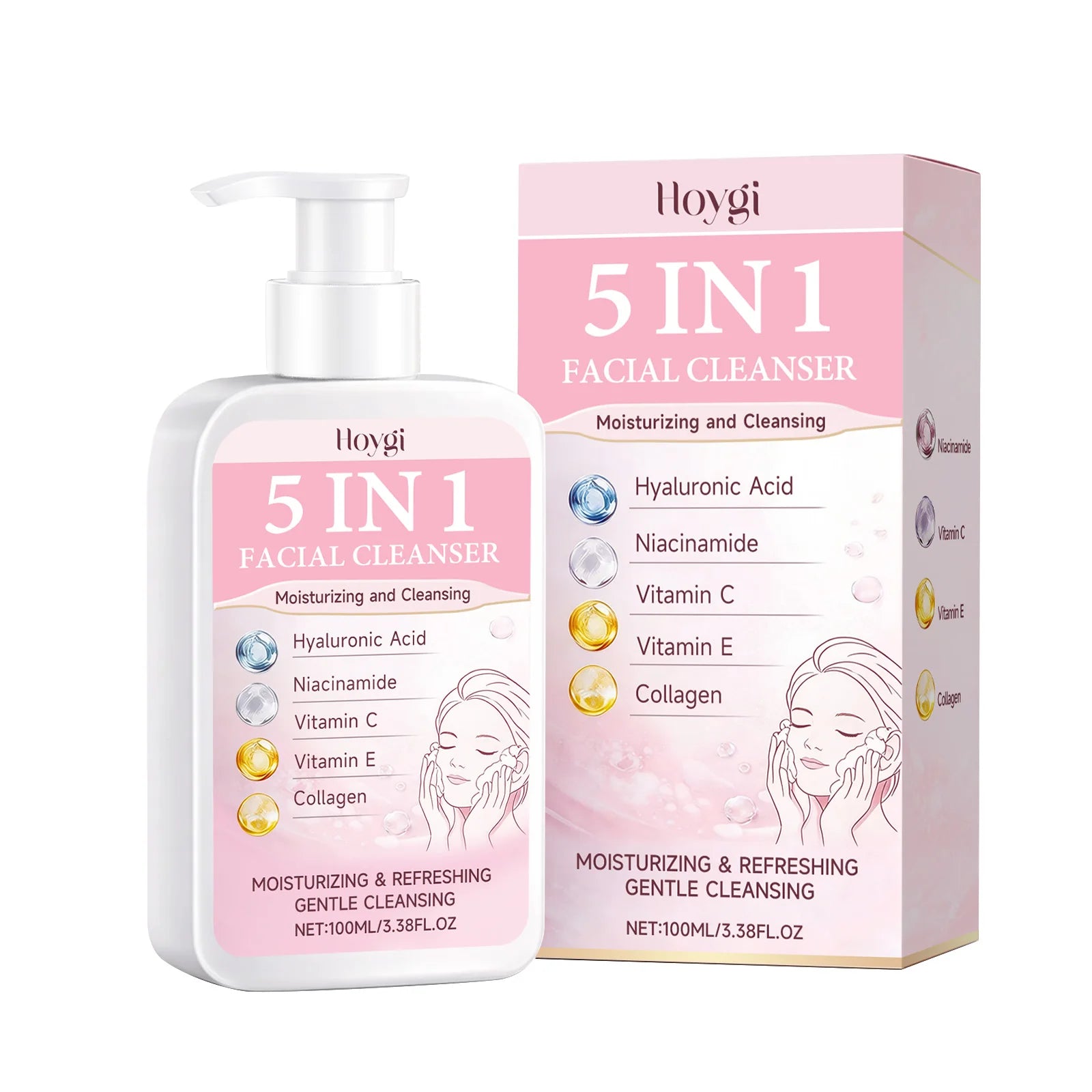 Hoygi 5-in-1 Facial Cleanser – Hydrating, Brightening Foam Facial Cleanser Zpaxo 100ml Boxed