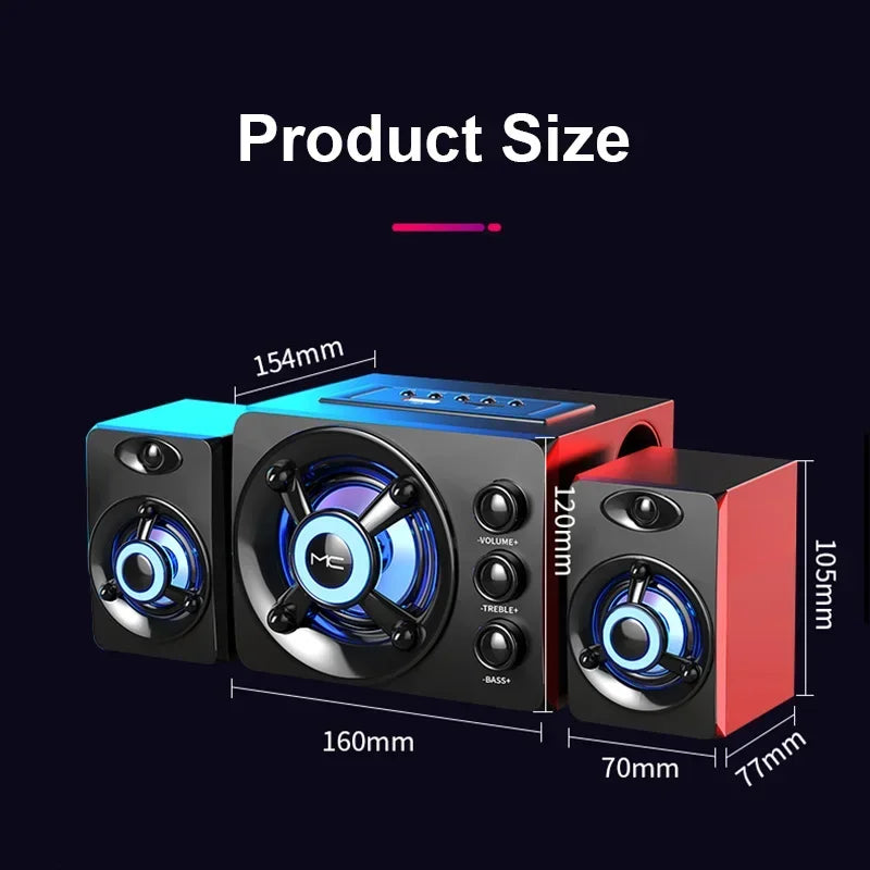 HIFI 3D Stereo Speakers Colorful LED Heavy Light AUX USB Wired Wireless Bluetooth Audio Home Theater Surround Sound Bar TV Zpaxo