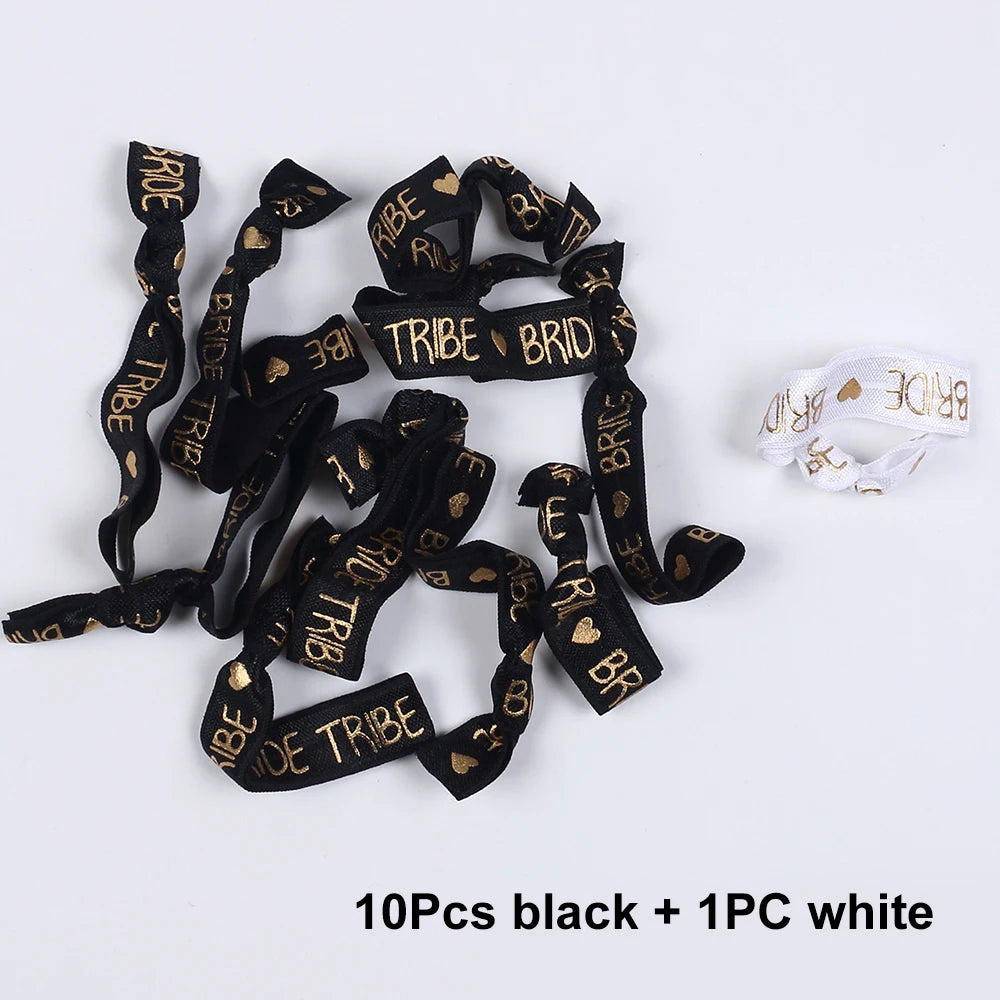 11Pcs Bachelorette Party Wristbands Team Bride Elastic Bracelets for Wedding Engagement Bridal Shower Party Favors Zpaxo 10 Black 1 White