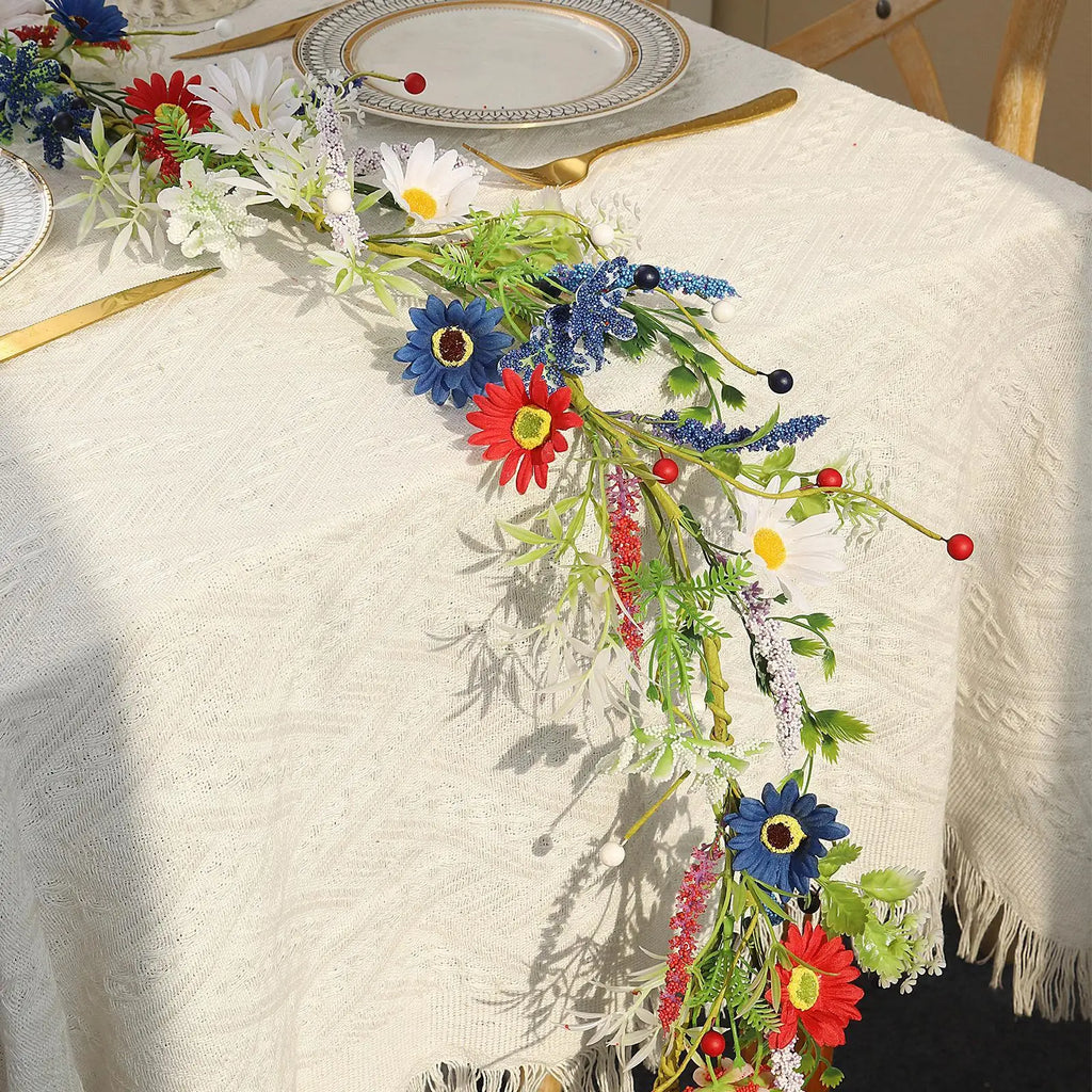 4th July Wreath 4 9Ft Red White Blue Daisy Garland Patriotic Decor