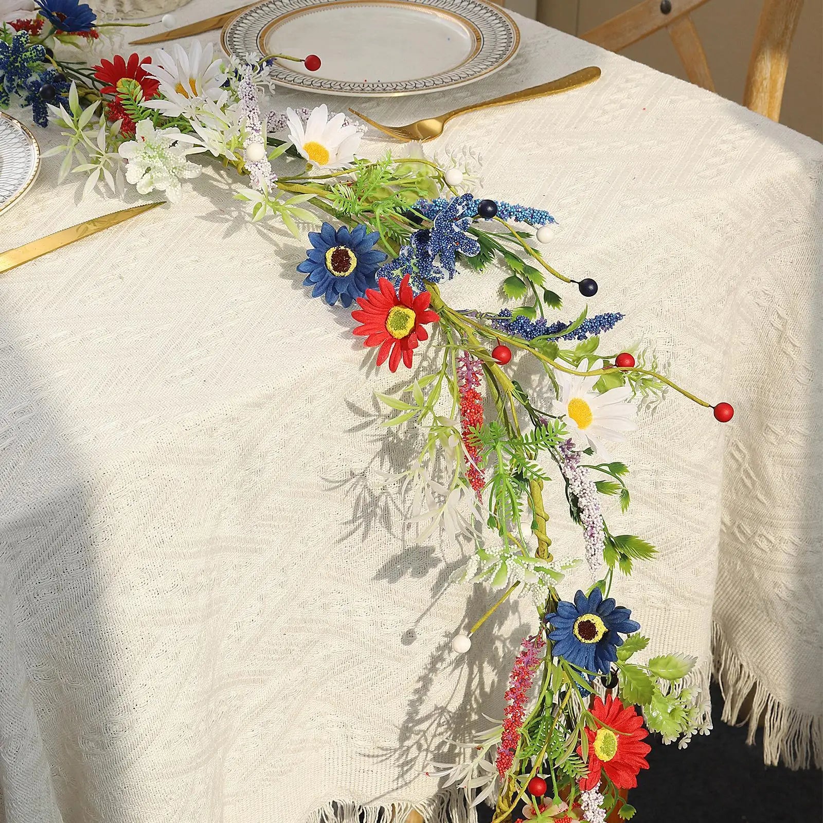 4th July Wreath 4 9Ft Red White Blue Daisy Garland Patriotic Decor