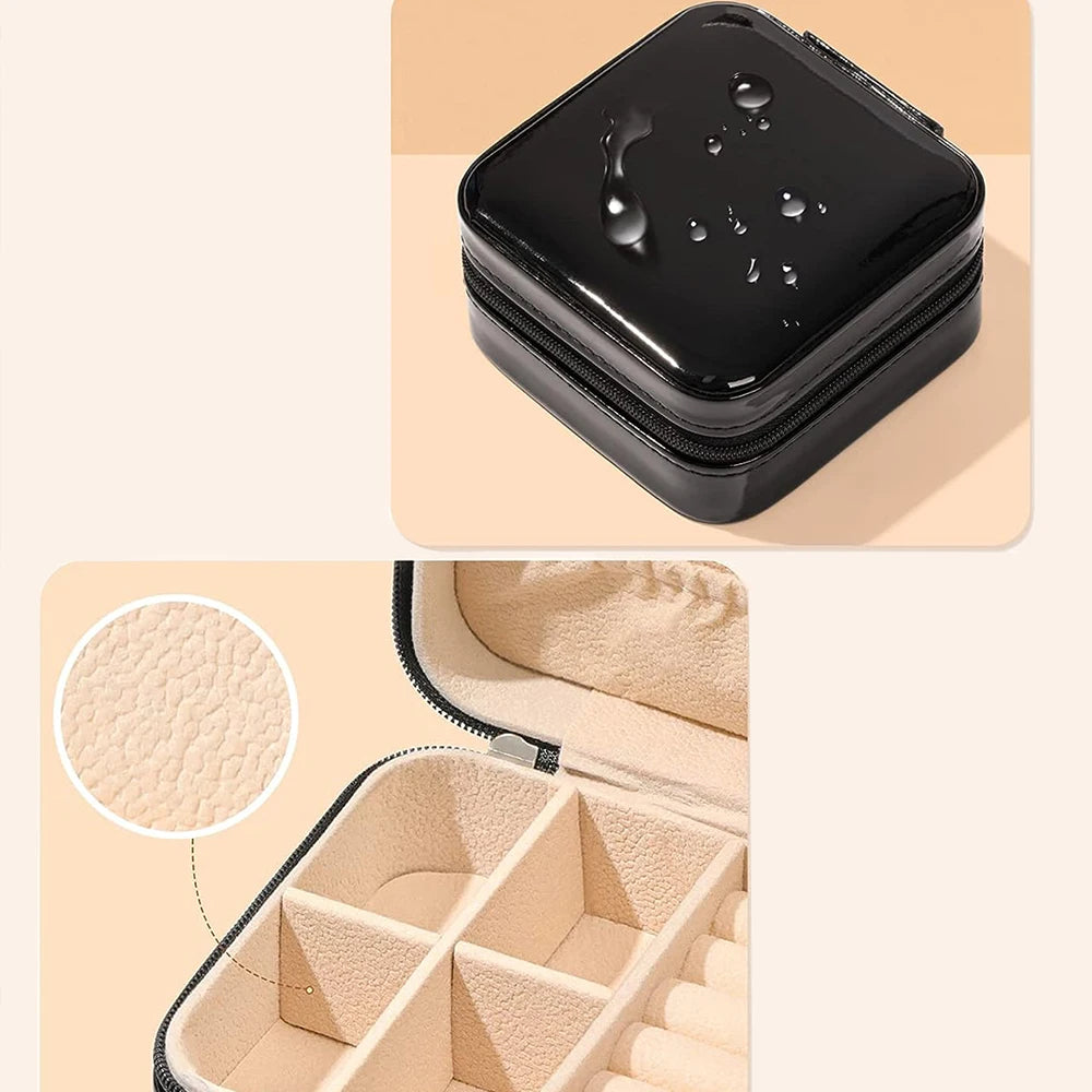 Jewelry Case Box Portable Small Travel Jewelry Organizer Necklace Earring Ring Storage Display Gift Box Travel Essentials Zpaxo