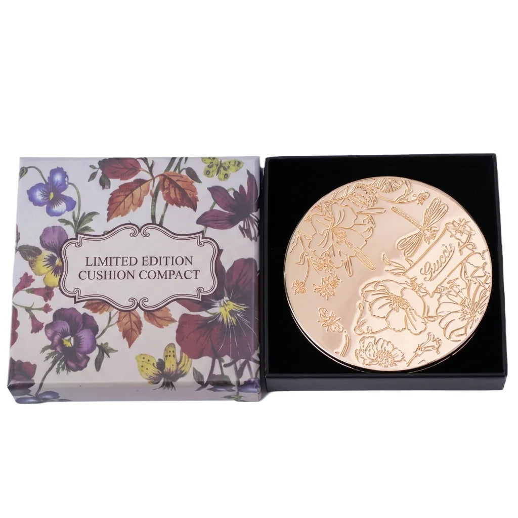 Vintage Gold Folding Compact Makeup Mirror – Floral Design