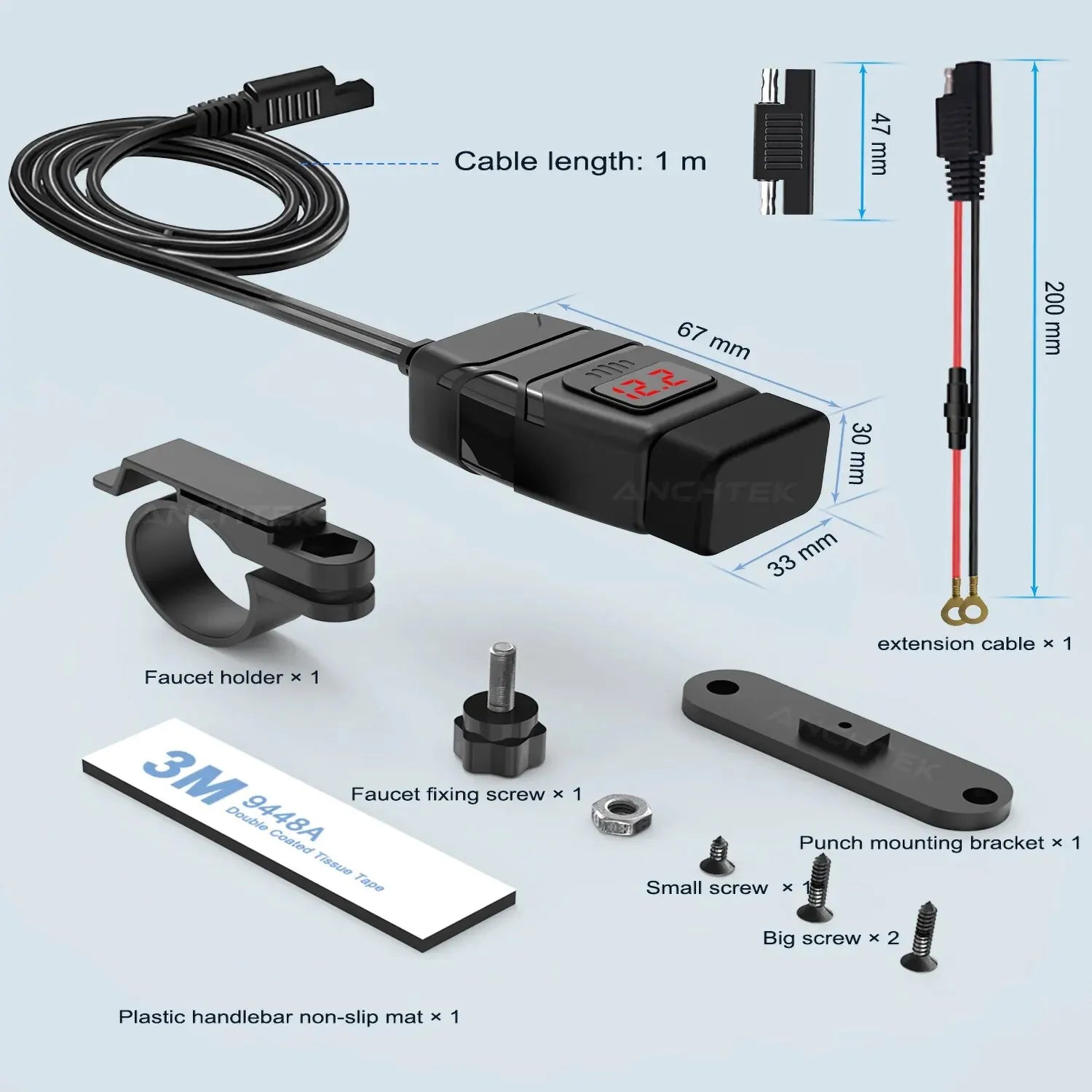 Universal Motorcycle USB Charger QC3.0 Handlebar Fast Charging Waterproof 12V Socket Adapter With Voltmeter Motorcycle Tools Zpaxo