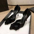 Spring New Women's Single Shoes Pointy Thin Heels with Flowers High Heels Female All-in-one Bag Head Hollow Fashion Shoes Zpaxo black 35