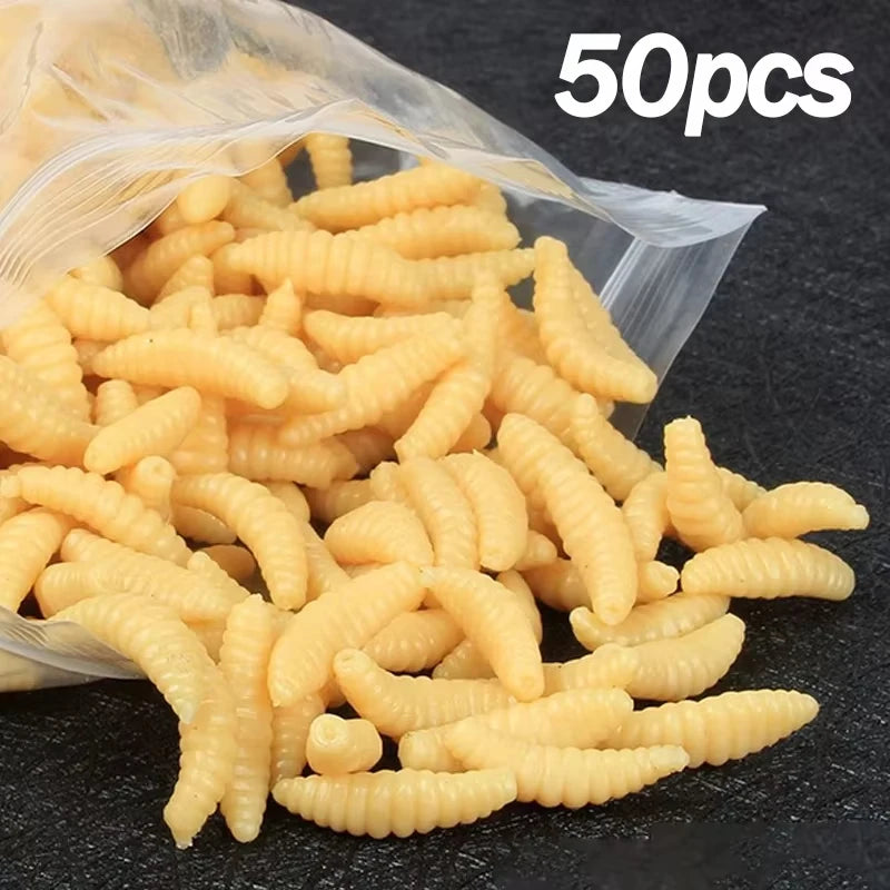 Silicone Maggot Grub Soft Fishing Lures – 50pcs Artificial Worms Soft Fishing Lure Zpaxo