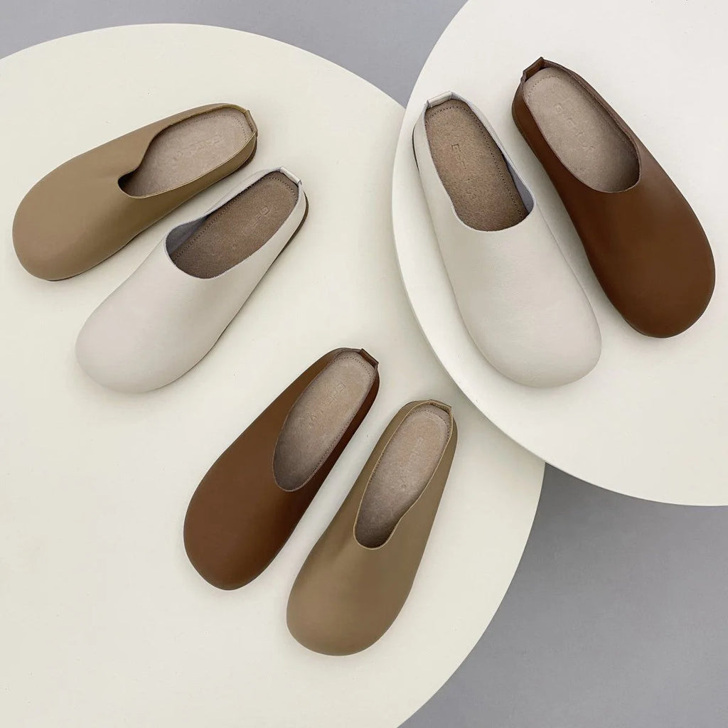 Elegant Women Mules Shoe Solid Leather Summer Slippers Outdoor Casual Zpaxo
