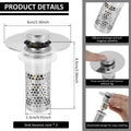 Bathroom Sink Stopper Filter Rust Resistant Drain Strainer Anti Clogging Sink Stopper Filter Basket Easy to Clean for Kitchens Zpaxo 2pcs silver