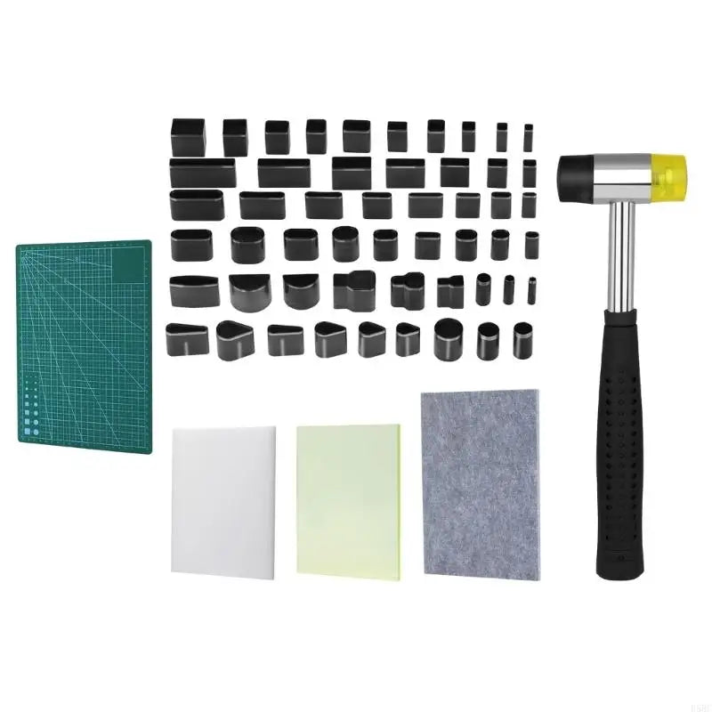 Leather Tools Leather Carving Tool Leather Stamping Tools with Hammer Cutting Mat Leather Hole Tool for Craft Zpaxo