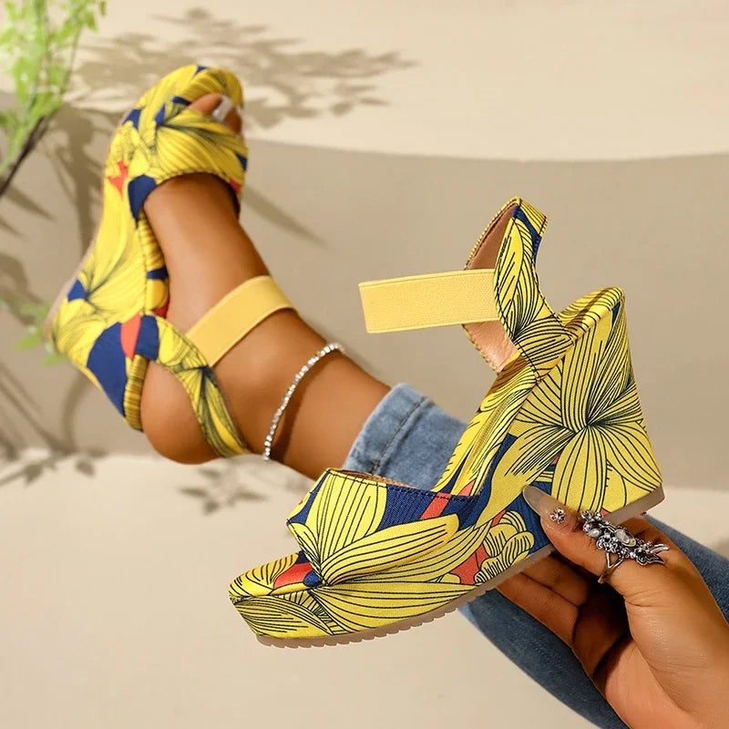 Shoes Women 2025 Wedge Sandals Retro Ethnic Printing Platform Ladies