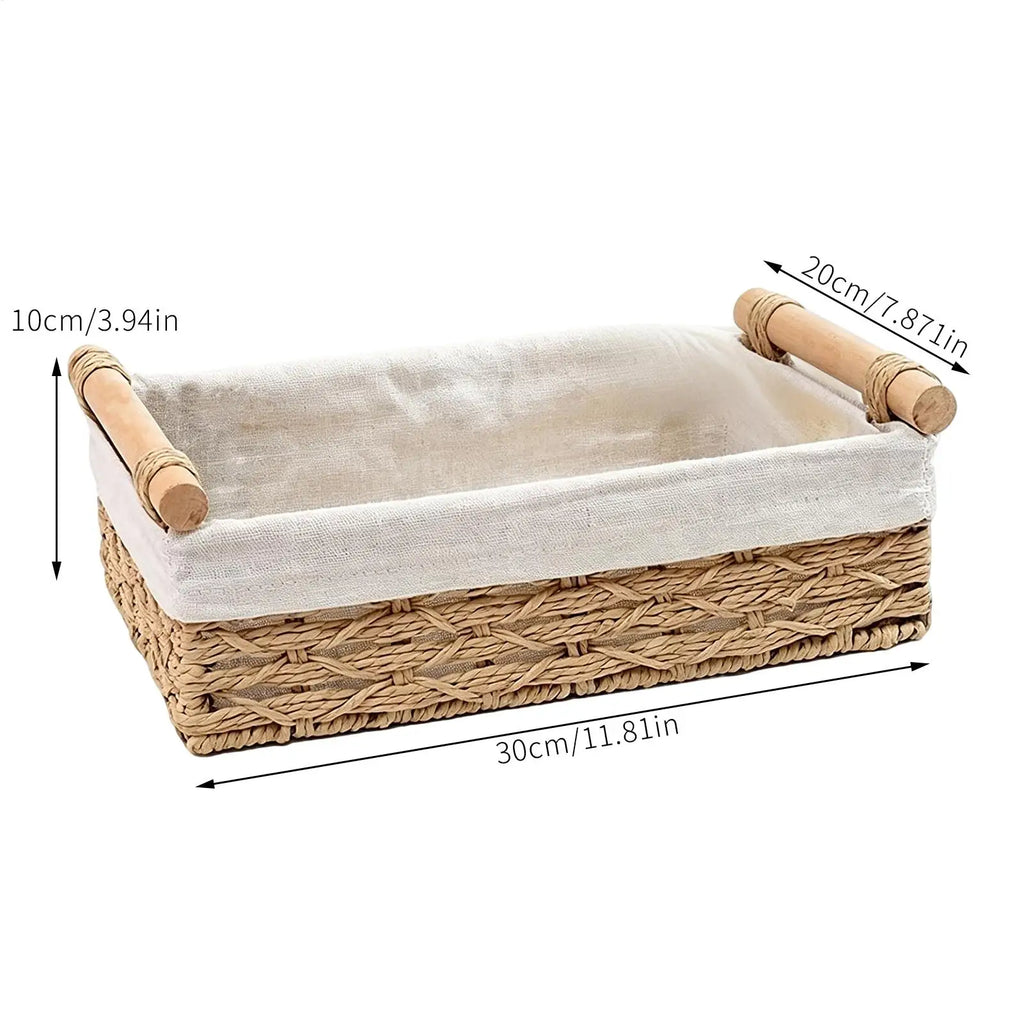 Wicker Storage Basket Woven Paper Rope Bin Handles Liners Desktop