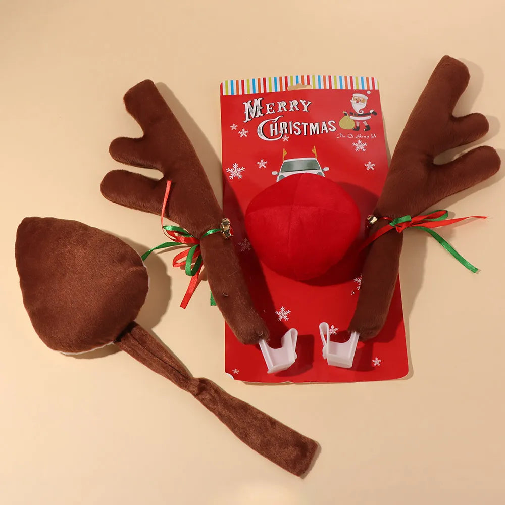 Creative Christmas Auto Exterior Decor Deer Horn Red Nose Cute Car Zpaxo