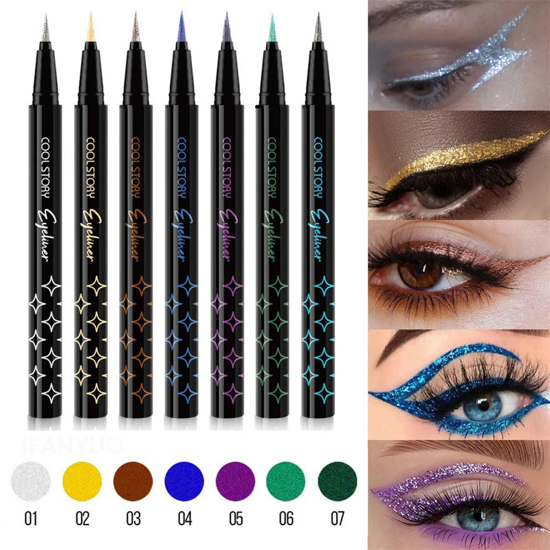 7Colors Glitter Eyeliner Long Lasting Eyeshadow Eyeliner Waterproof Liquid Eyeliner Non-smudge Holiday Parties Makeup Cosmetics Zpaxo