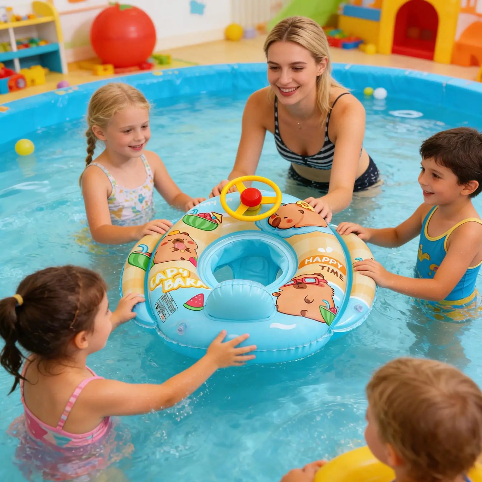 Inflatable Pool Floats Cartoon Capybara Floating Rafts Kids Thickened Animal Pool Float Seat For Children Summer Party Lake Zpaxo