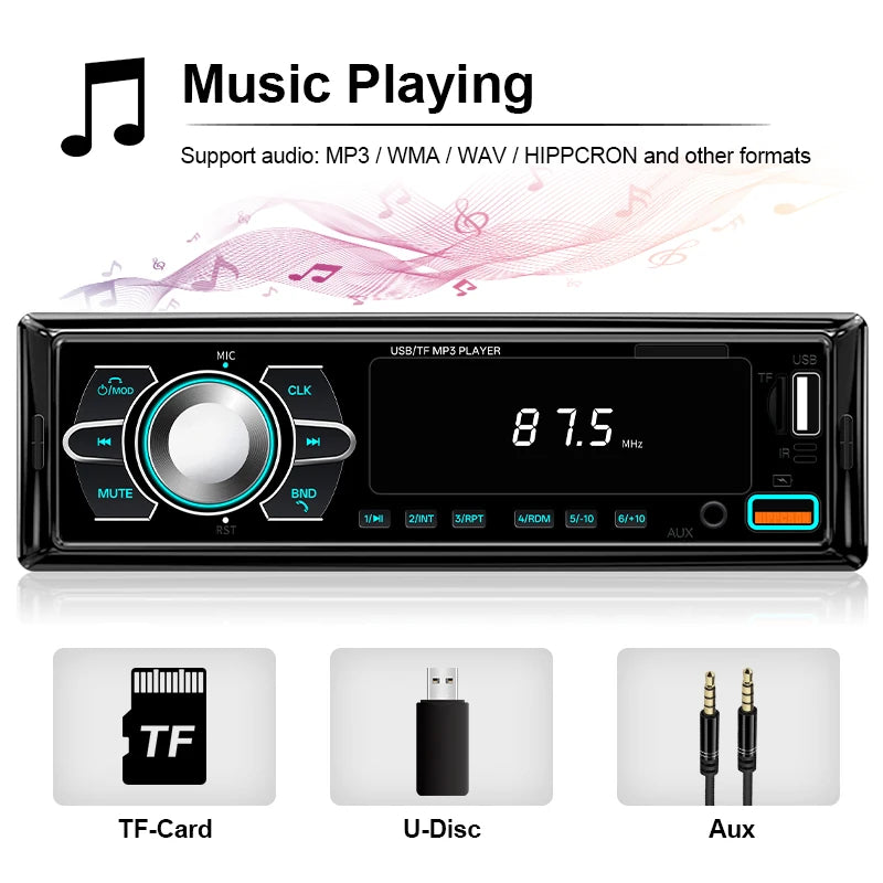HIPPCRON Car MP3 Player Supports Wireless Call Connection 7 Light