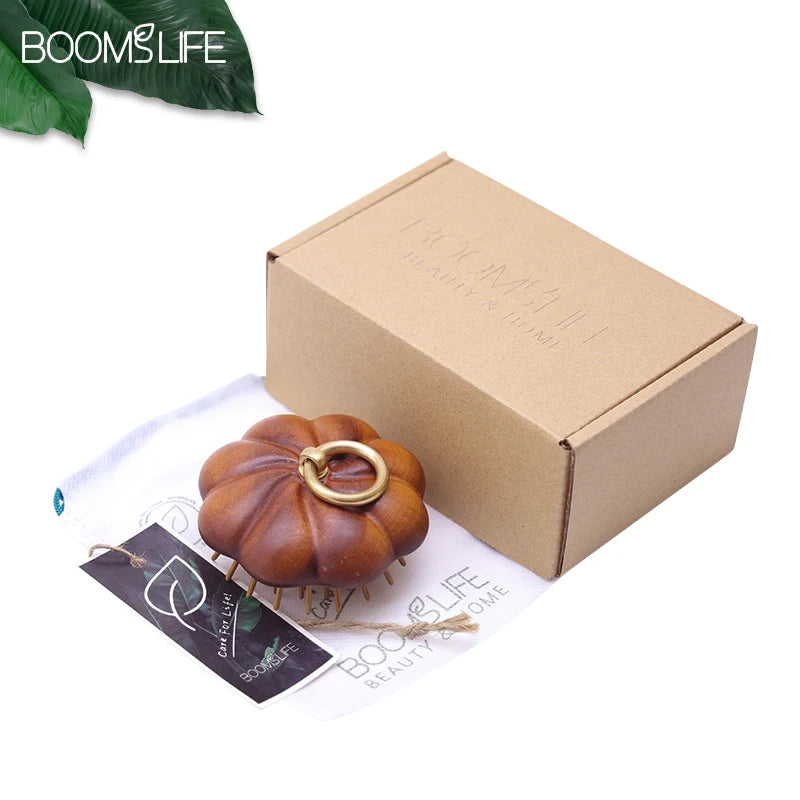 Pumpkin Design Head Scalp Massage Hair Comb Sandalwood Mini Hair Brush Women Portable Pocket Wide Tooth Comb For Hair Care Zpaxo