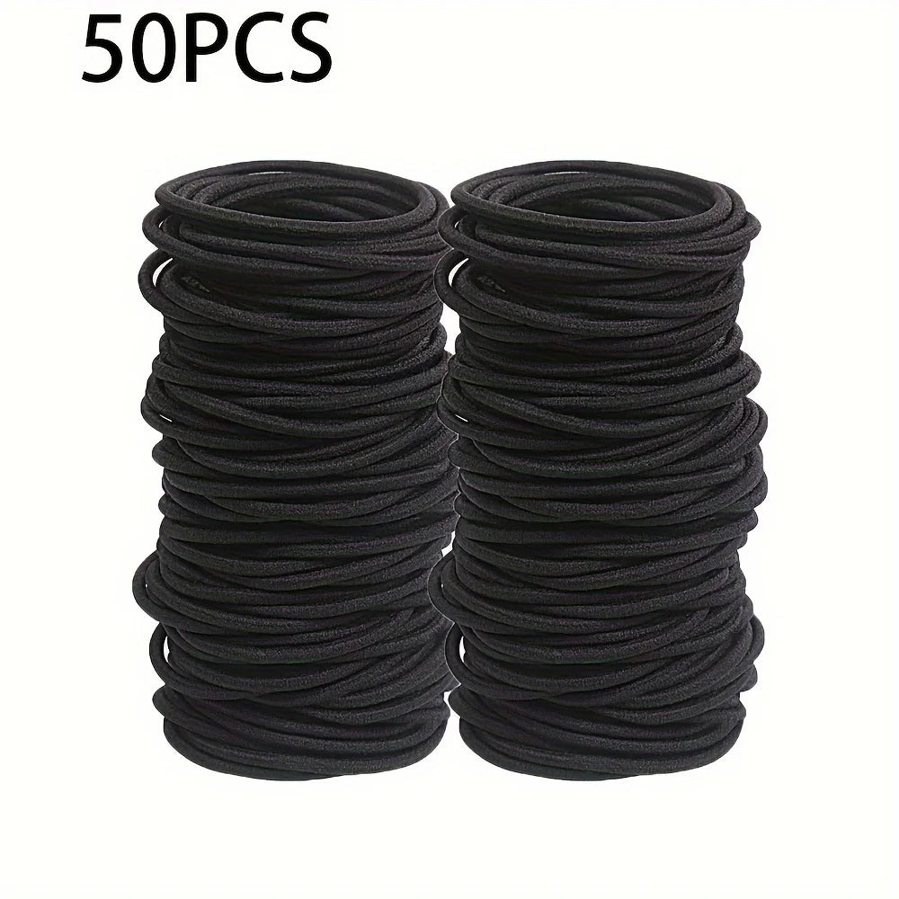 50/100pcs 3MM Black Small Hair Ties Elastic Hair Ties Ring Ponytail Holders for DIY Women Man Thick Curly Headband Accessories Zpaxo 50PCS