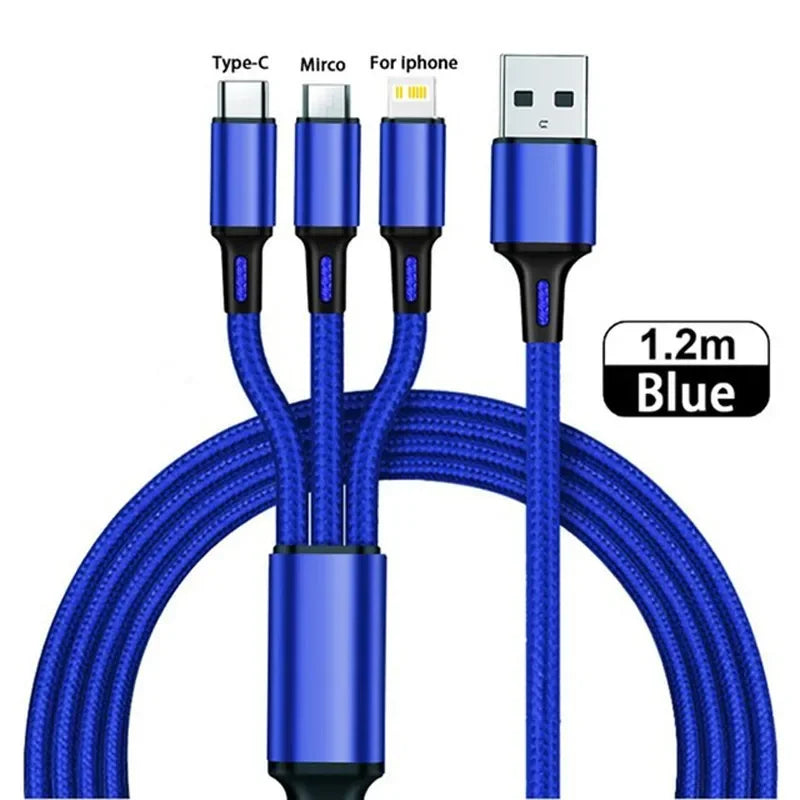 1 USB Fast Charging Cable C Micro IOS Multi Charger Iphone Huawei Zpaxo Blue
