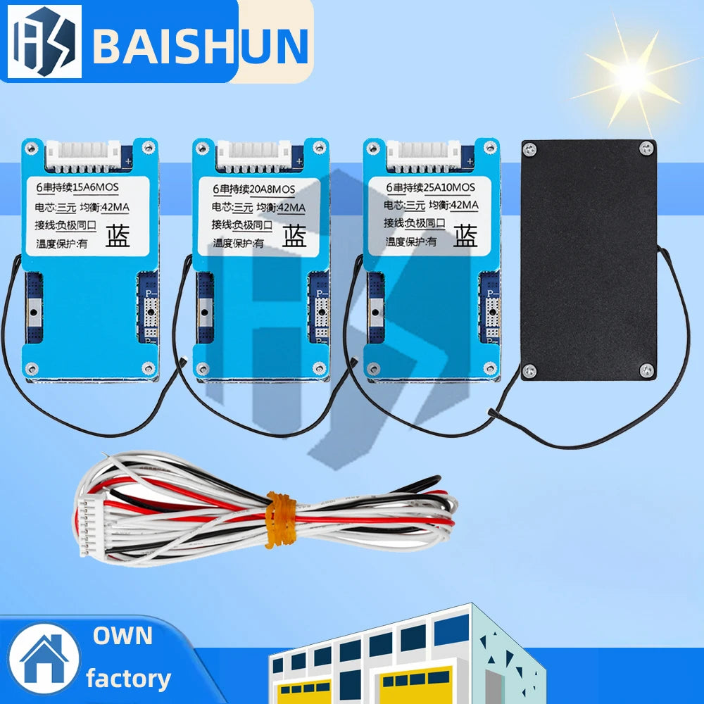 1PC 6S 22.2V Li-ion BMS Battery Protection Board – 15A/20A/25A Balanced Module with 6/8/10 MOS for Power Tools & E-bikes Zpaxo