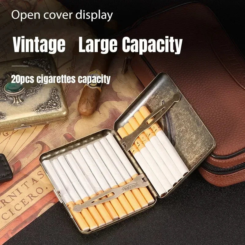 Vintage Relief jade Capacity 20pcs Cigarette Storage Case Pocket Metal Cigarettes Holder Vintage Relief Feather Men's Gifts Boxs Zpaxo