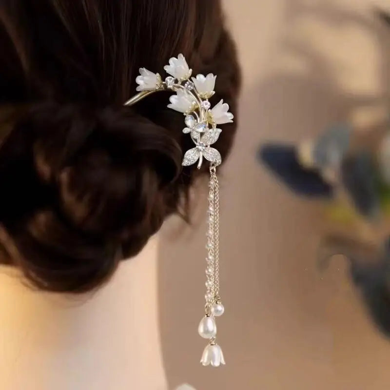 U-shaped Flower Hairpins Women Handmade Vintage Chinese Hanfu Lily Zpaxo