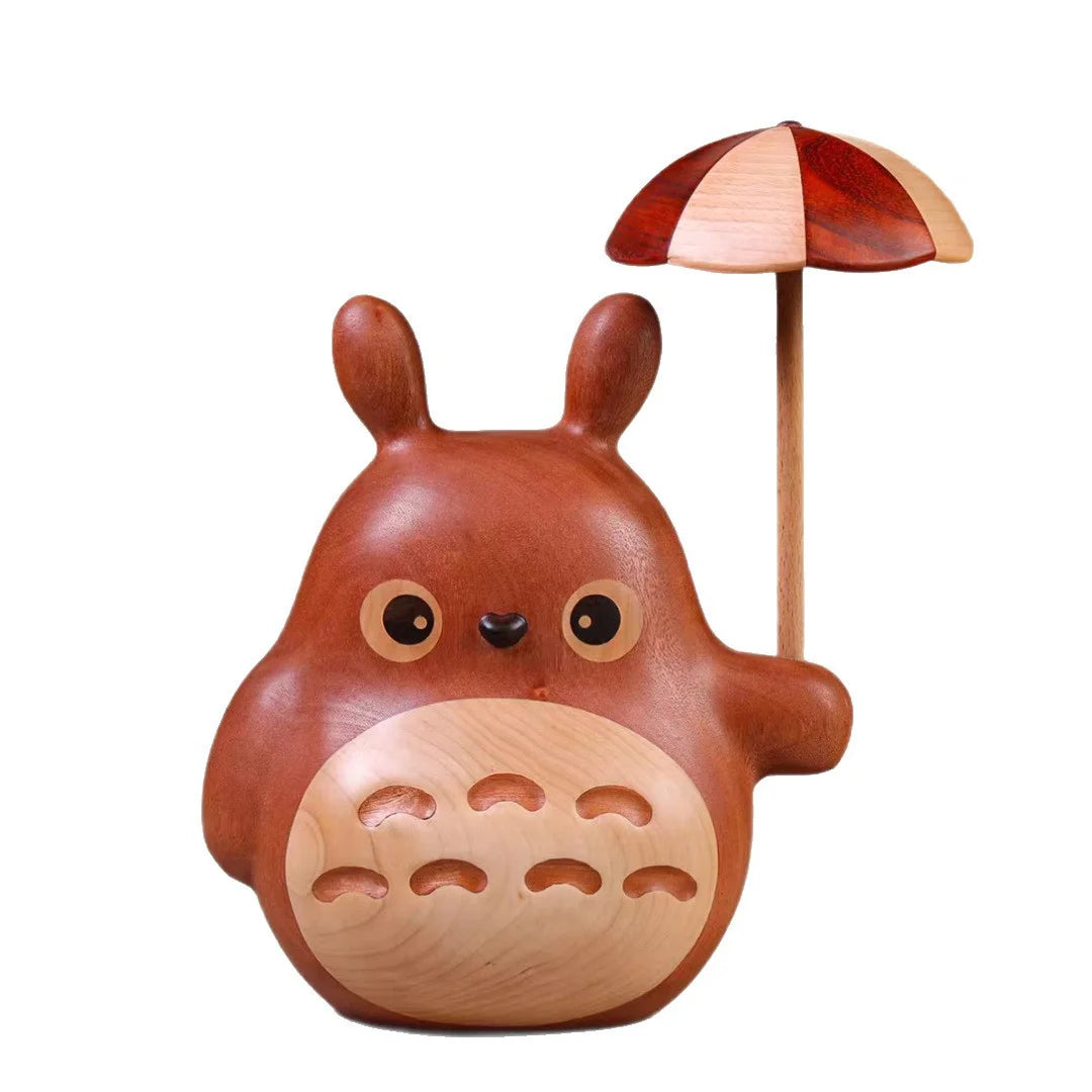 Solid Wood Totoro Windmill Music Box – Clockwork Gift Décor