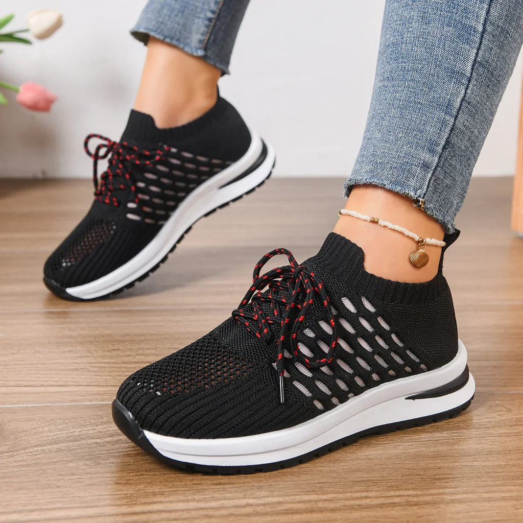 Women Sneakers 2025 New Mesh Platform Sneakers Comfortable Thick Bottom Shoes Breathable Casual Tennis Vulcanize Shoes Women Zpaxo black 36