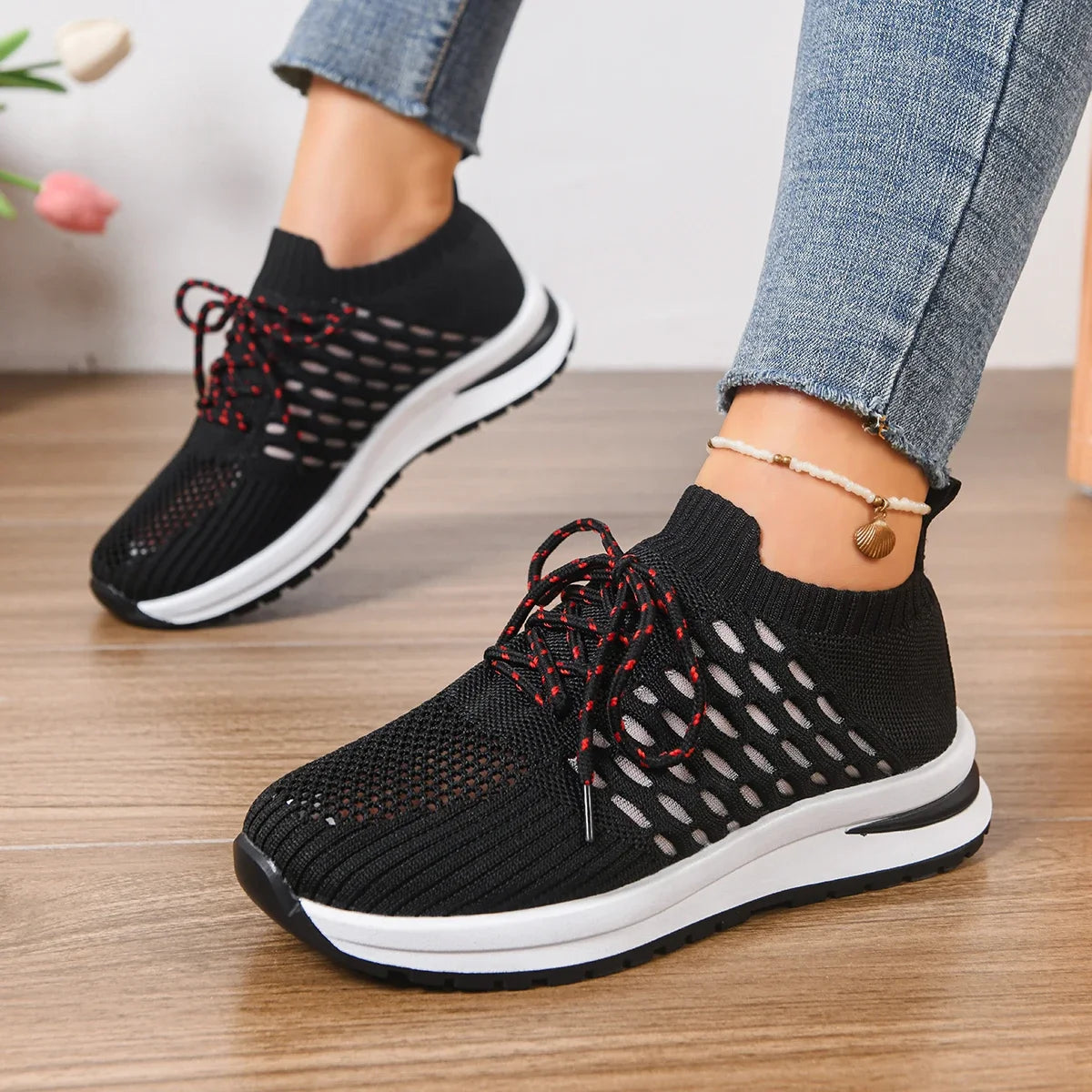 Women Sneakers 2025 New Mesh Platform Sneakers Comfortable Thick Bottom Shoes Breathable Casual Tennis Vulcanize Shoes Women Zpaxo black 36