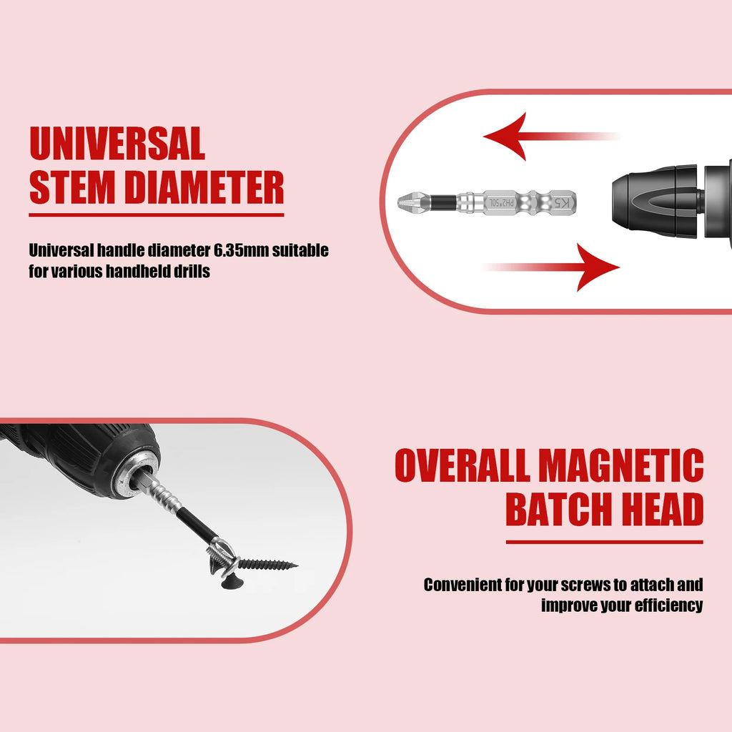 Anti Slip Magnetic Screwdriver Drill Bit Reusable K5 Impact Resistance Screw Extractor Cross Slot High Efficient Screwdriver New Zpaxo