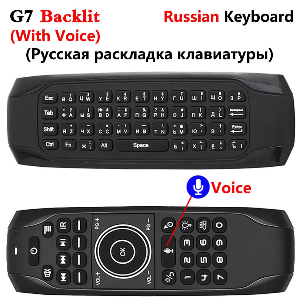 G7V PRO Backlit Gyroscope 2.4G Wireless Voice Air Mouse Russian English Keyboard Smart Remote Control For Android TV BOX X96 TX6 Zpaxo G7VPRO-Russian
