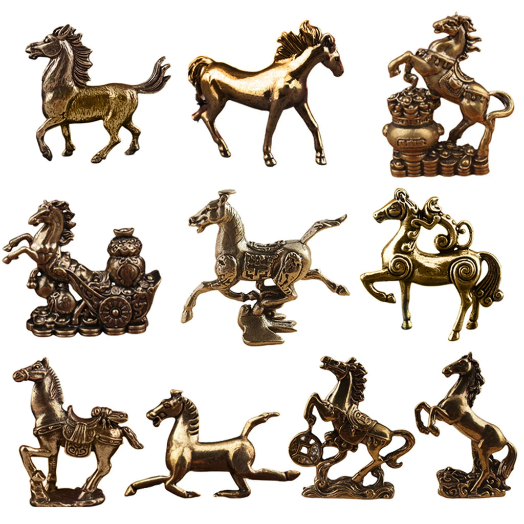 1Pcs Brass Horse Figurines Chinese New Year Zodiac Horse Ornament Feng Shui Lucky Statue Home Office Desktop Decoration Crafts Zpaxo