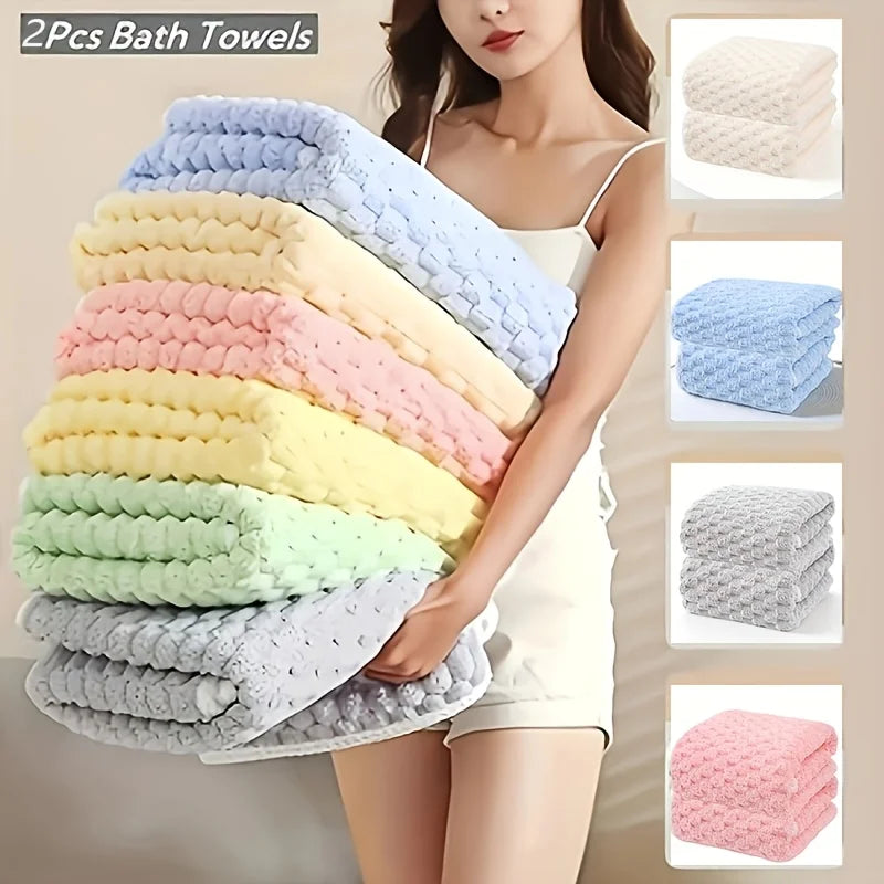 2pcs Waffle Weave Bath Towel Set,Ultra-Soft Quick-Dry Microfiber Towels,Highly Absorbent for Sports, Travel, Spa, Home, Gift Set Zpaxo