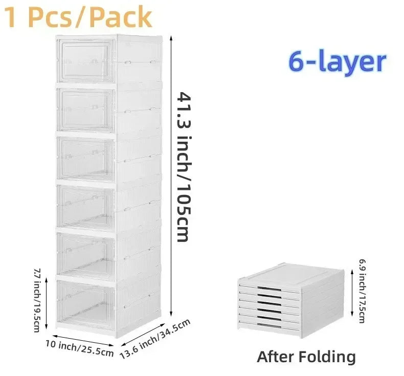 Shoes Storage Box Foldable Transparent Sneaker Shoe Organizers Cabinet Stackable Dustproof High-top Cabinet Shoe Rack Shelf Zpaxo 6-layer
