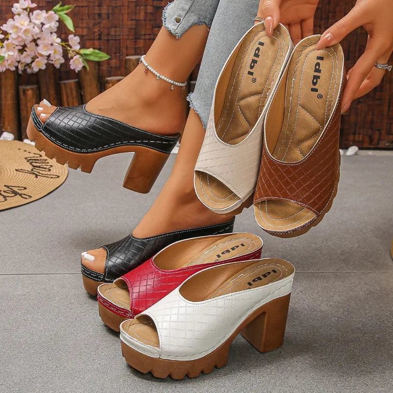 Women's Heel Sandals Elegant Women Fish Mouth Shoes Open Toe Buckle Zpaxo