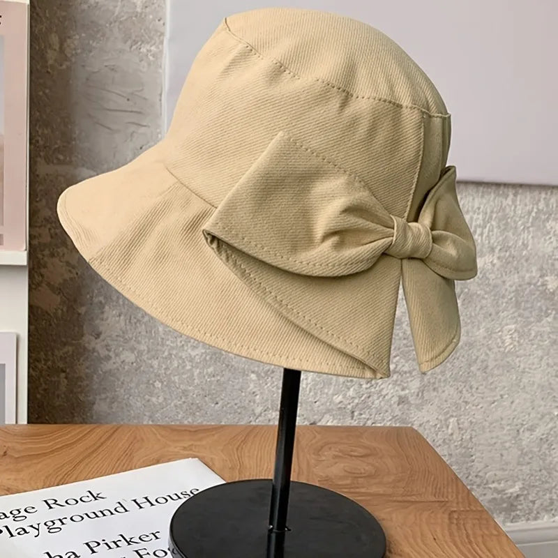 Women's Bowknot Fisherman Hat Reversible Dual-side Sunshade Spring
