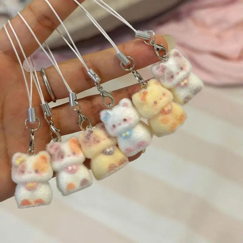 Kawaii Plush Cute Cat Keychain Flocking Animal Pendant Phone Lanyard